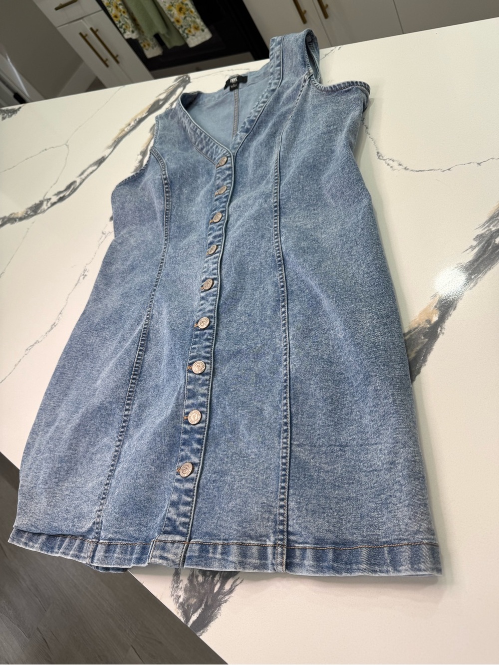 Frye Women's Sleeveless Stretch Denim V-Neck Mini Dress Light Wash Blue Size L